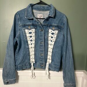 Love Tree Light Blue Denim Jacket with White Lace-Up Panels